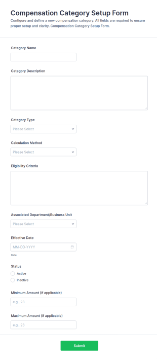 Compensation Category Setup Form Template
