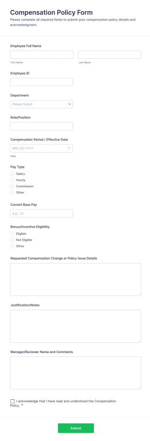 Compensation Policy Form Template