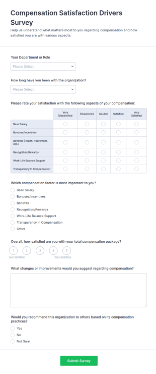 Compensation Satisfaction Drivers Survey Form Template