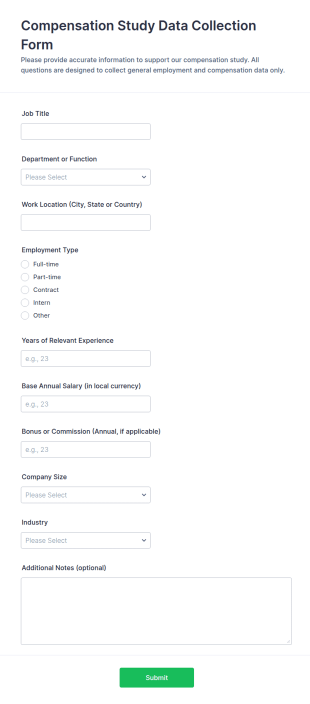 Compensation Study Data Collection Form Template