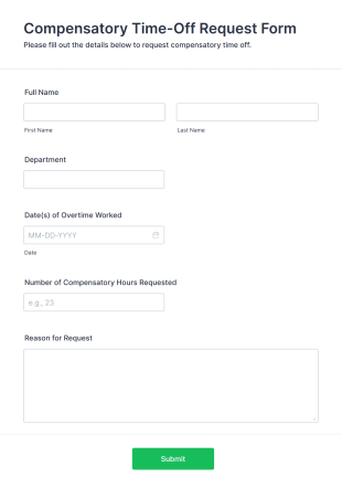 Compensatory Time Off Request Form Form Template