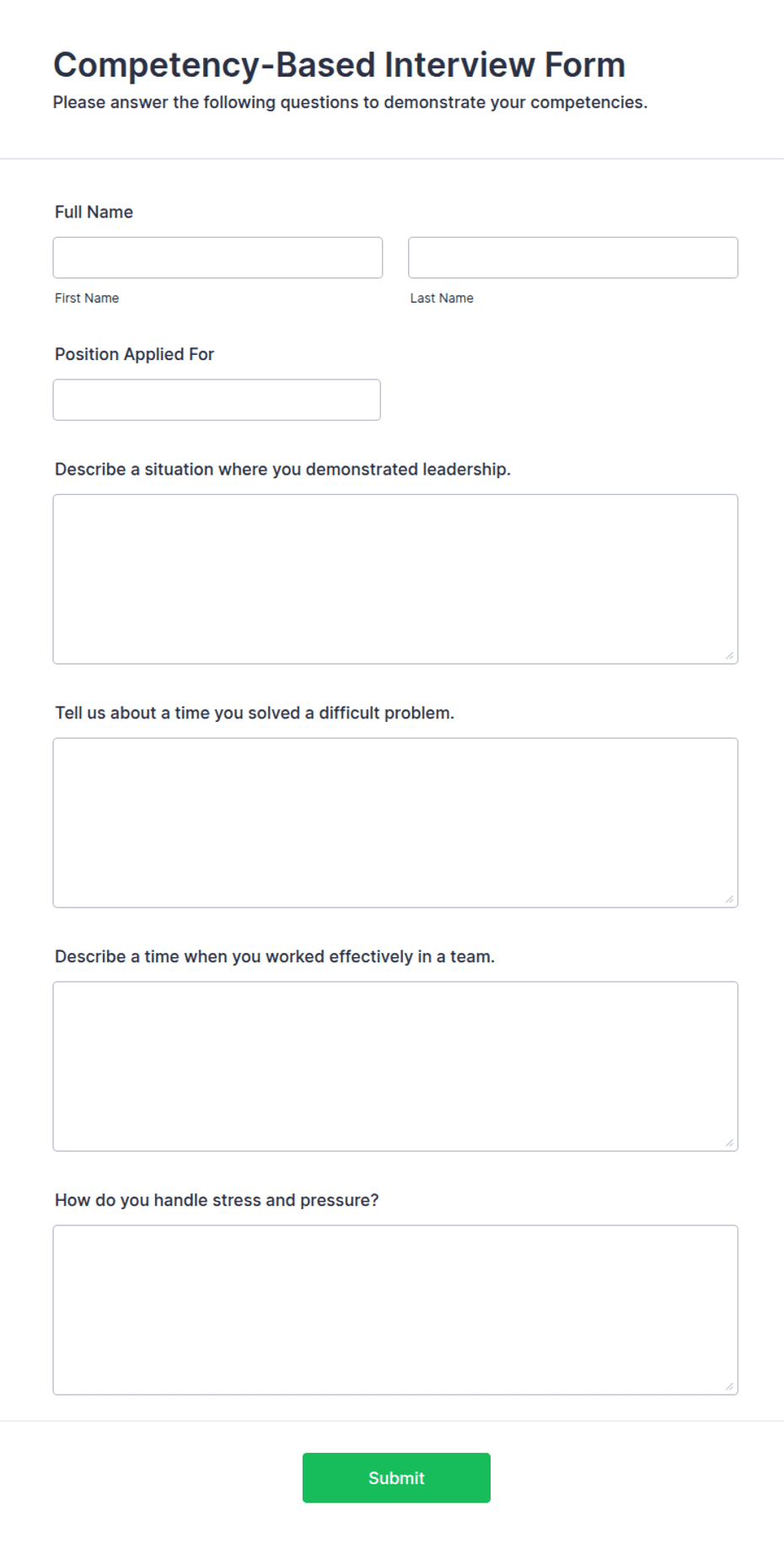 Competability Study Form Competency-Based Interview Form Template | Jotform