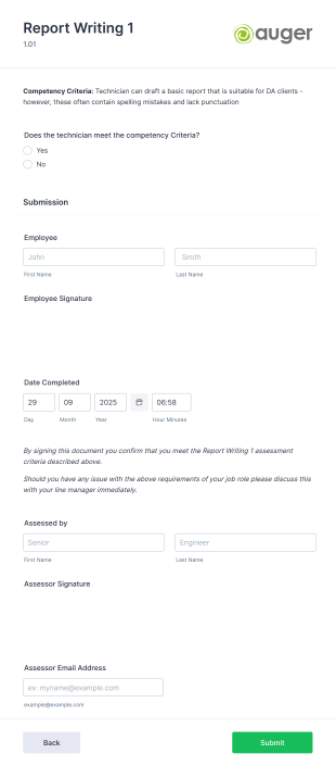 Competency Assessment Form Template