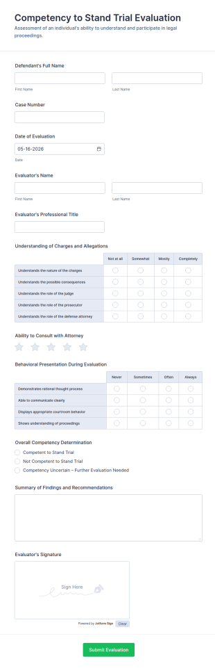 Competency To Stand Trial Evaluation Form Template