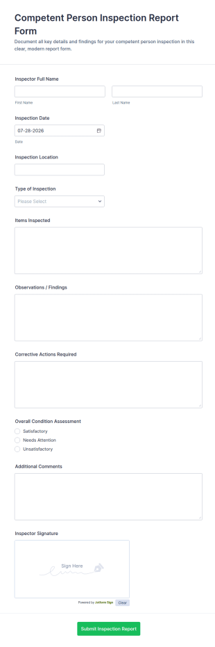 Competent Person Inspection Report Form Template