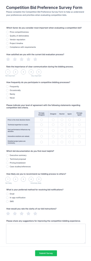 Competition Bid Preference Survey Form Template