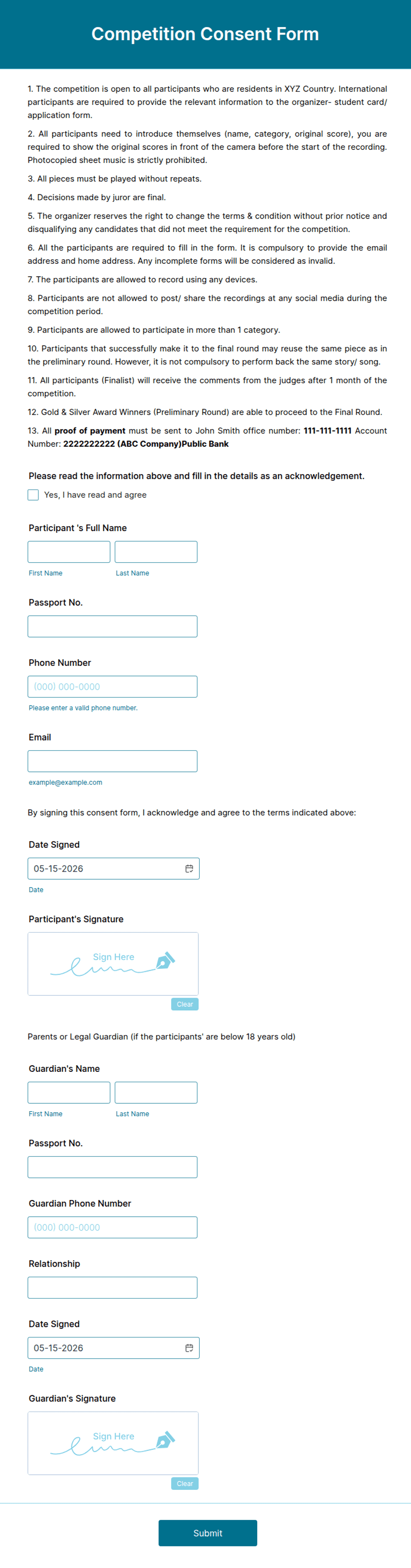 Competition Consent Form Template | Jotform