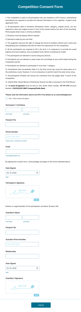 Competition Consent Form Template
