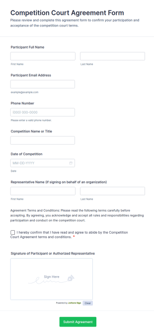 Competition Court Agreement Form Template
