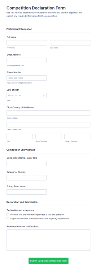 Competition Declaration Form Template