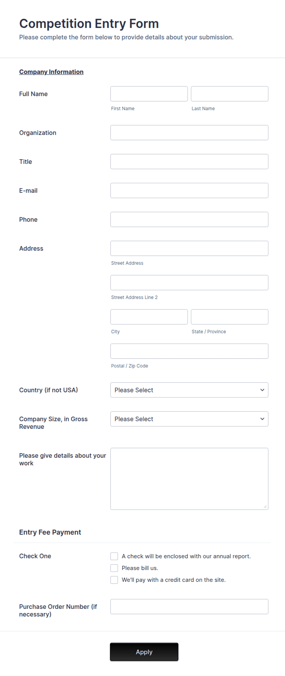 Competition Entry Form Template | Jotform