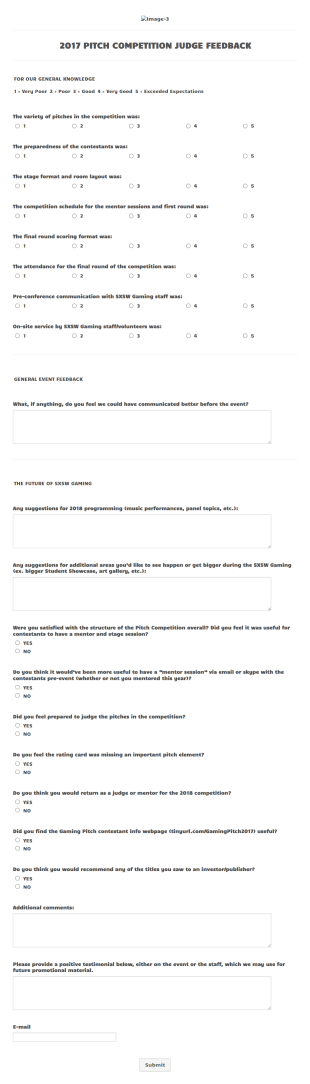 Competition Feedback Form 2017 PITCH COMPETITION Form Template