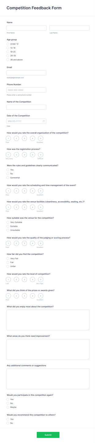 Competition Feedback Form Template