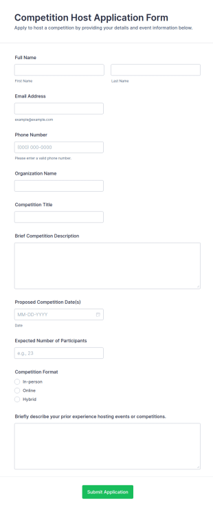Competition Host Application Form Template