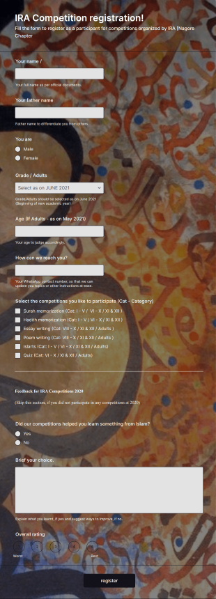 Religious Association Competition Registration Form Template