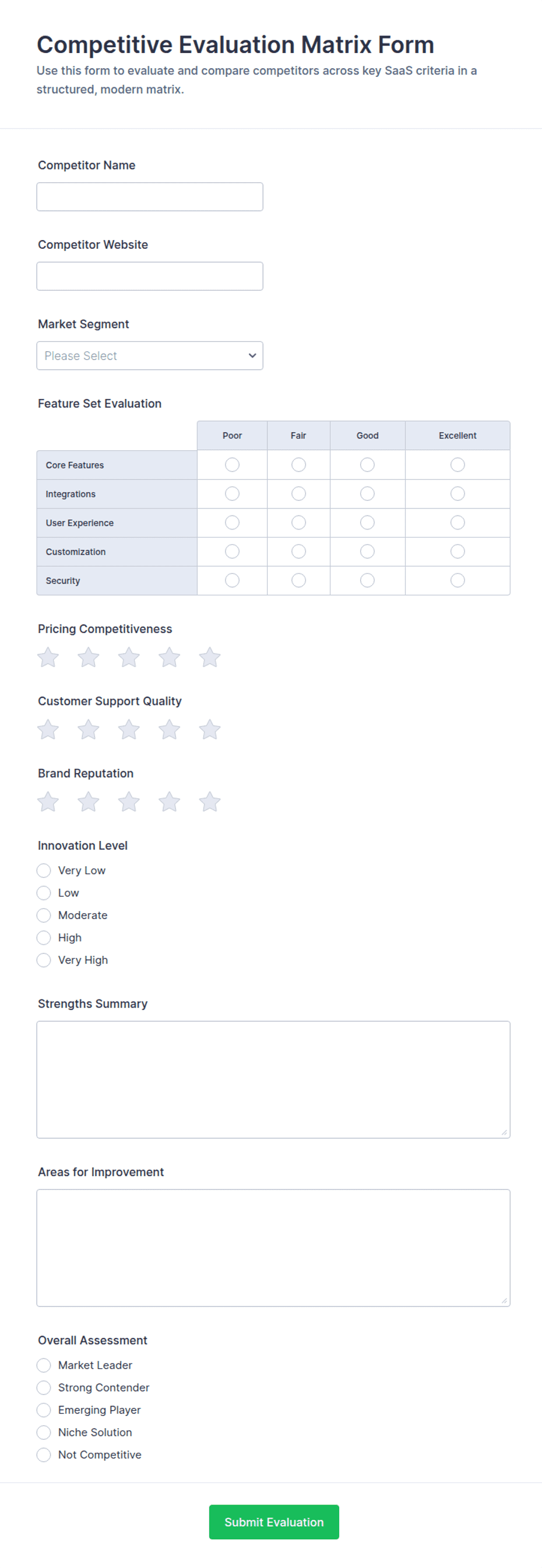 Competitive Evaluation Matrix Form Template | Jotform