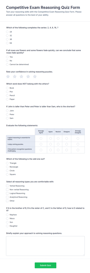 Competitive Exam Reasoning Quiz Form Template