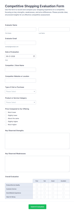 Competitive Shopping Evaluation Form Template