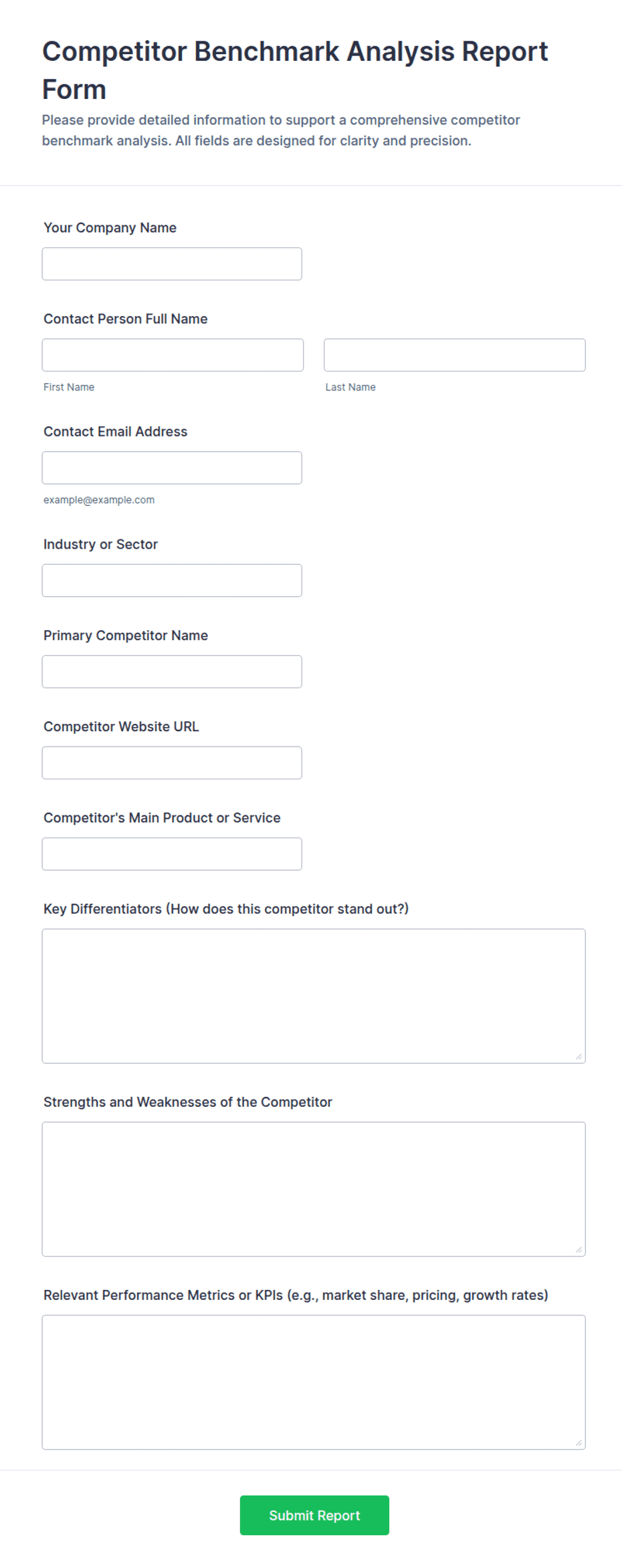 Competitor Benchmark Analysis Report Form Template | Jotform