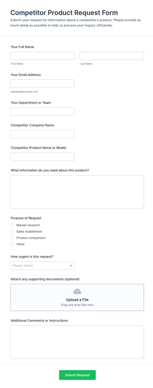 Competitor Product Request Form Template