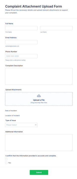 Complaint Attachment Upload Form Template