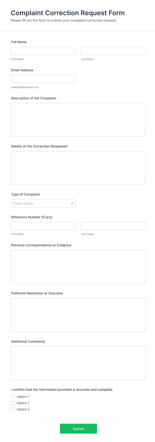Complaint Correction Request Form Template