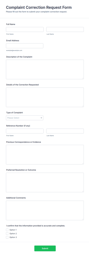 Complaint Correction Request Form Template