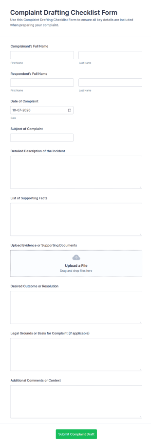 Complaint Drafting Checklist Form Template