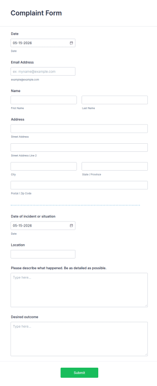 Complaint Form Template