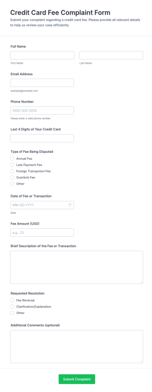 Complaint Form For Credit Card Fees