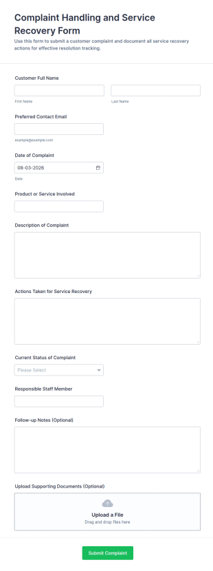 Complaint Handling And Service Recovery Form Template