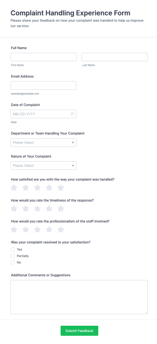 Complaint Handling Experience Form Template