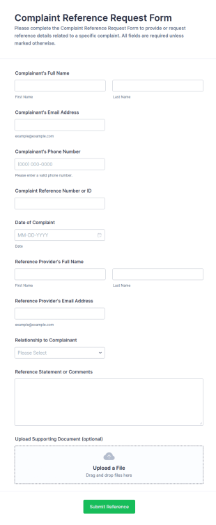Complaint Reference Request Form Template