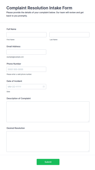 Complaint Resolution Intake Form Template