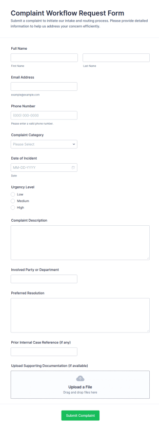 Complaint Workflow Request Form Template