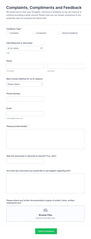 Complaints, Compliments and Feedback AI Agent Template | Jotform