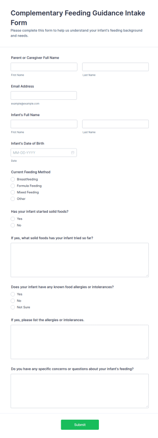 Complementary Feeding Guidance Intake Form Template