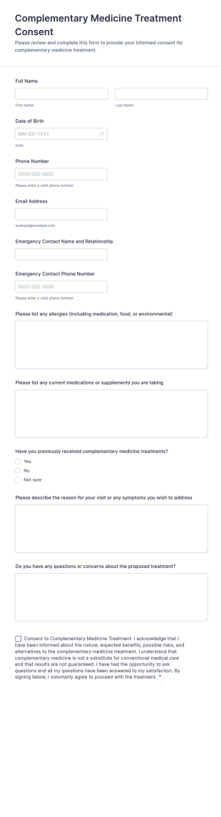 Complementary Medicine Treatment Consent Form Template