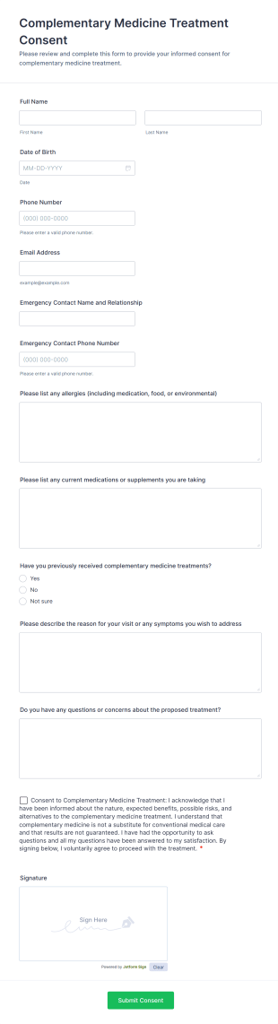 Complementary Medicine Treatment Consent Form Template