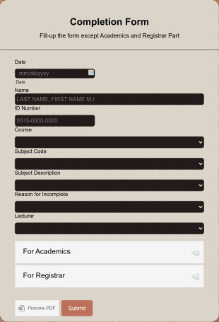 Completion Form Template