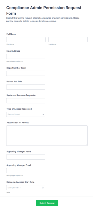 Compliance Admin Permission Request Form Template