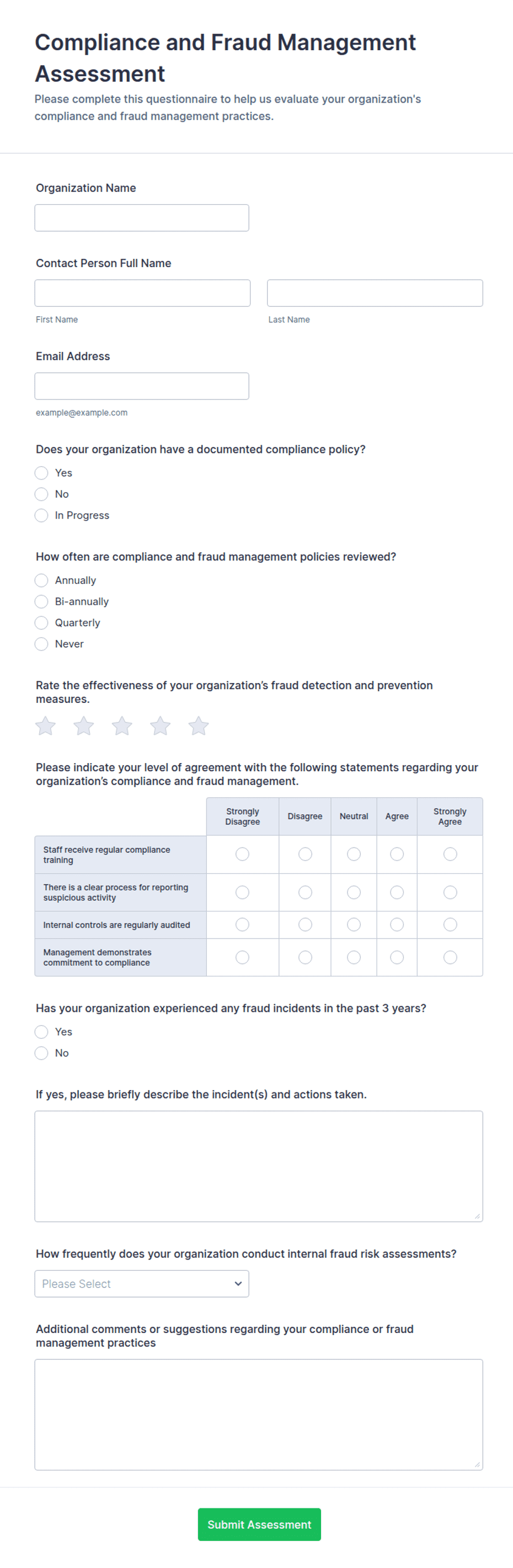 Compliance and Fraud Management Assessment Form Template | Jotform