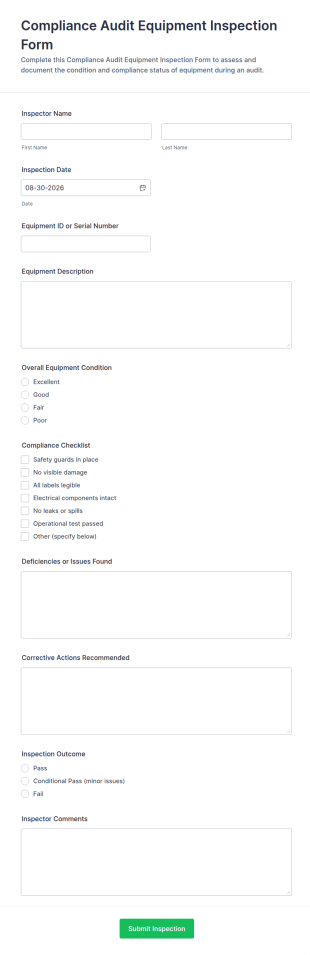 Compliance Audit Equipment Inspection Form Template