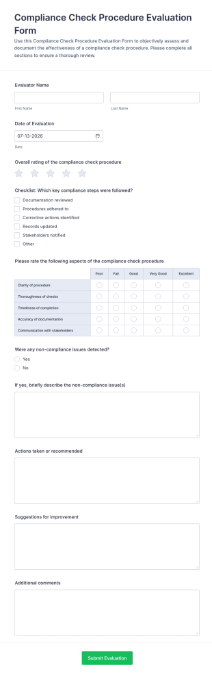 Compliance Check Procedure Evaluation Form Template