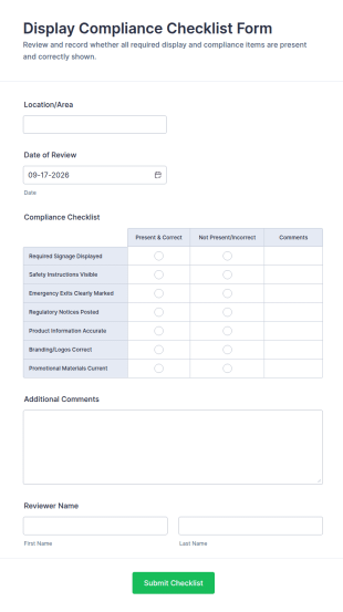 Compliance Checklist Form Template