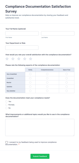 Compliance Documentation Satisfaction Survey Form Template