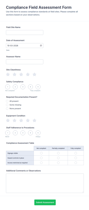 Compliance Field Assessment Form Template