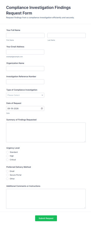 Compliance Investigation Findings Request Form Template