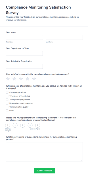 Compliance Monitoring Satisfaction Survey Form Template