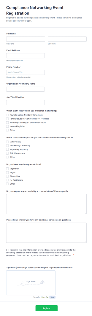 Compliance Networking Event Registration Form Template